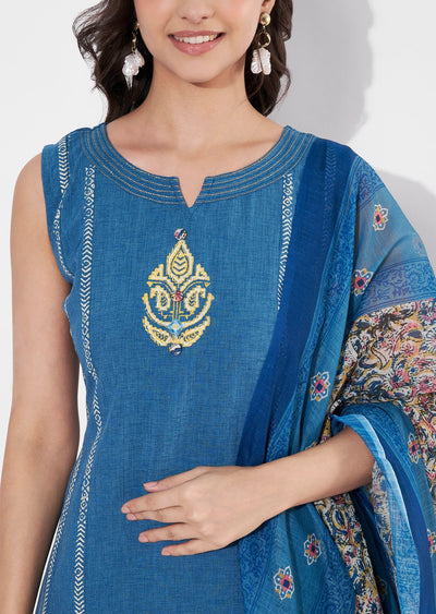 Light Blue Linen Anarkali suit