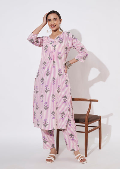 Pink Cotton Kurti set