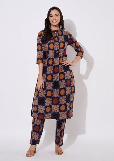 Navy Blue Cotton Kurti set