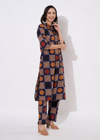 Navy Blue Cotton Kurti set