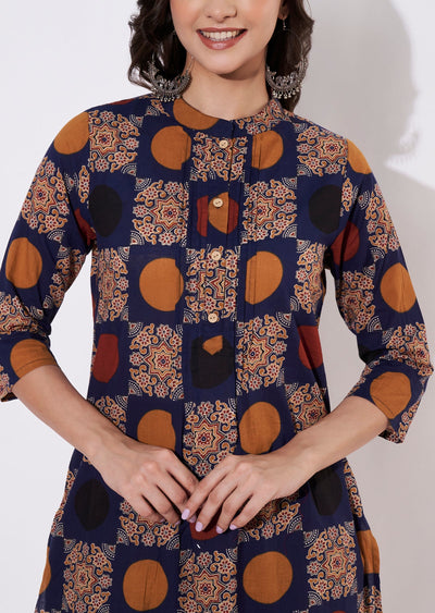 Navy Blue Cotton Kurti set