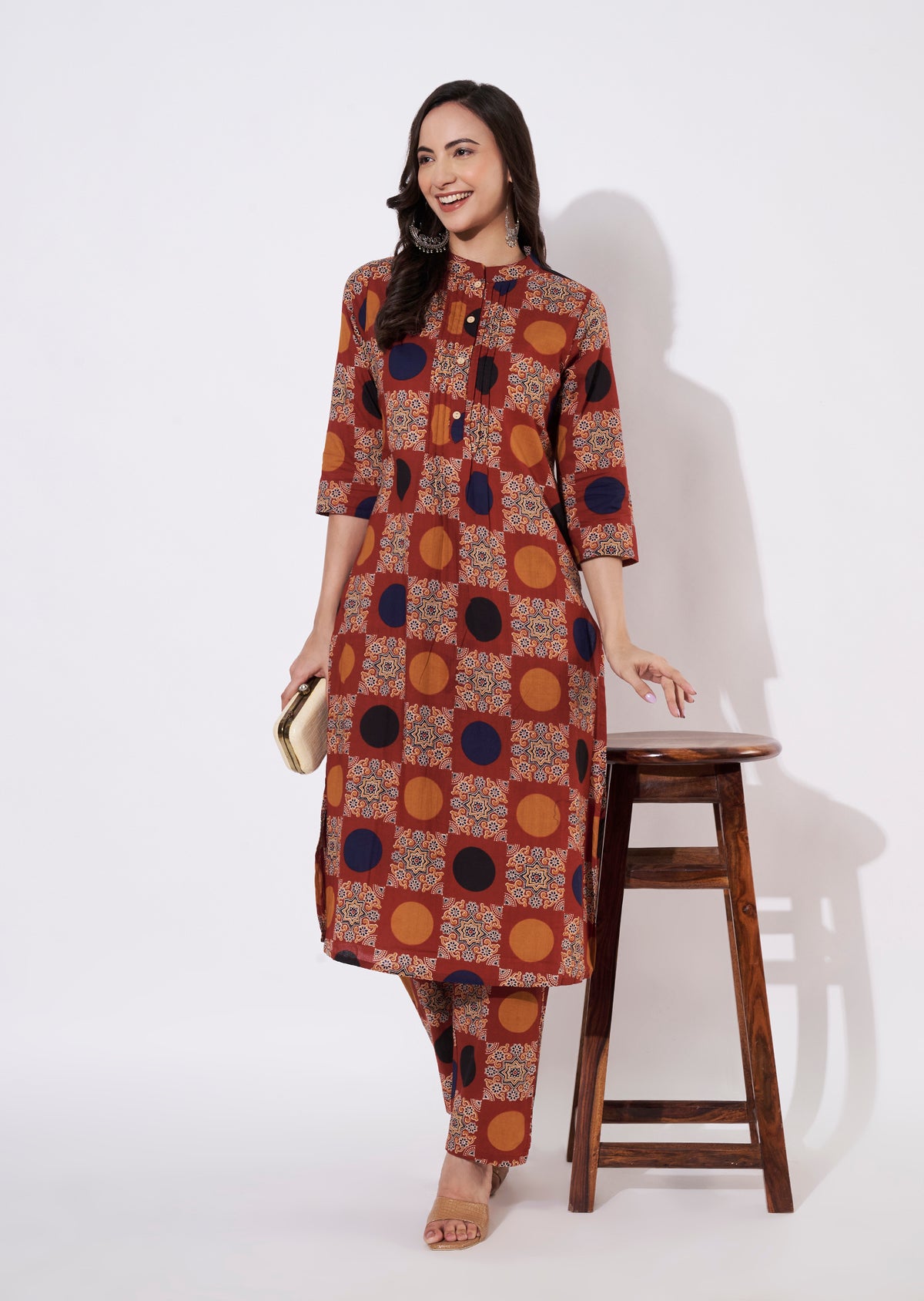 Rust Cotton Kurti set