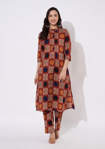 Rust Cotton Kurti set