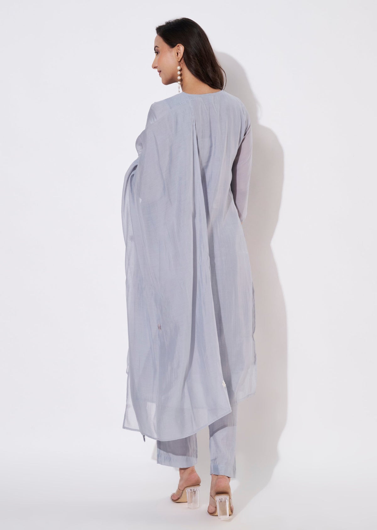 Dusty Blue Mul Chanderi Straight cut suit