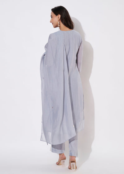 Dusty Blue Mul Chanderi Straight cut suit