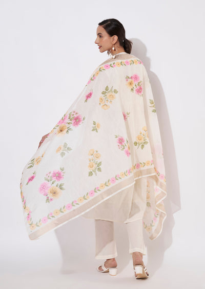 Cream Cotton Anarkali suit