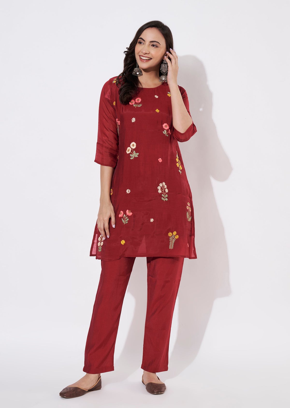 Rani Pink Muslin Short Kurti set