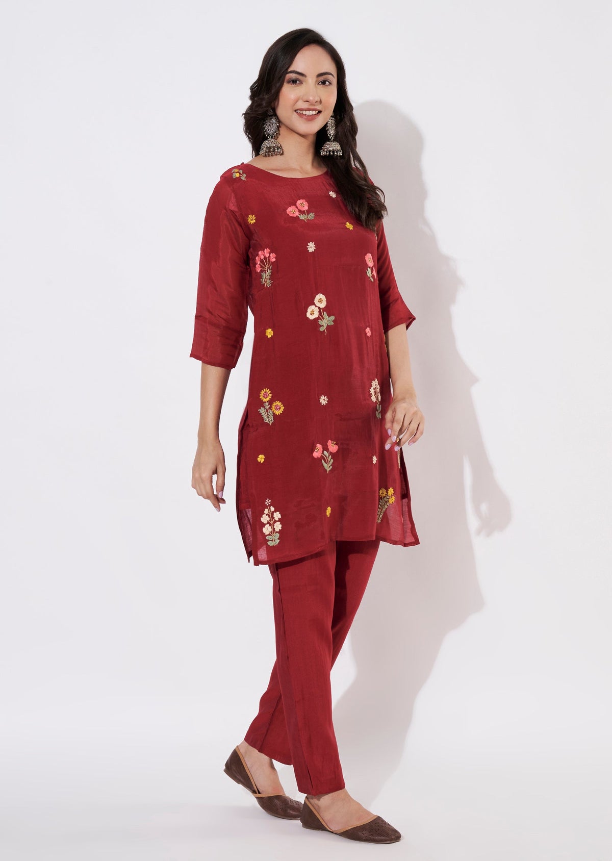 Rani Pink Muslin Short Kurti set