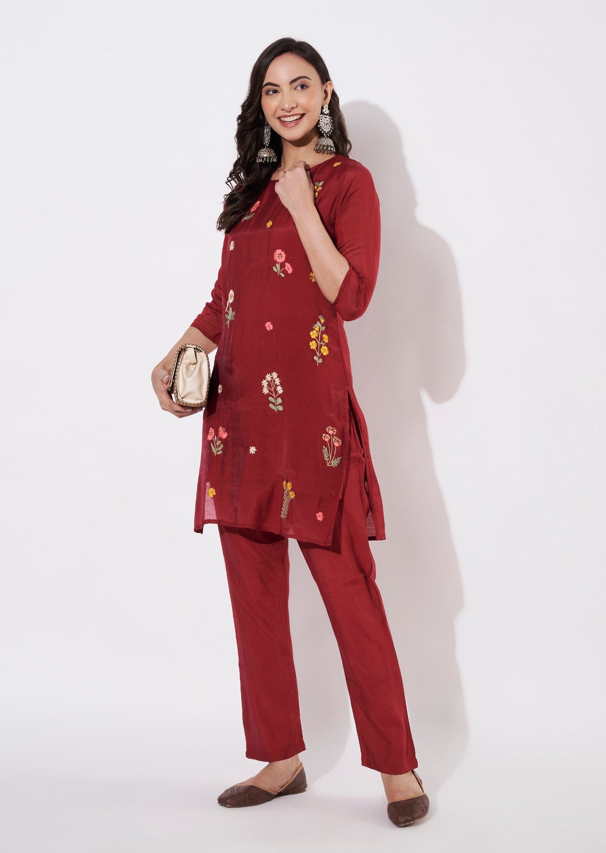 Rani Pink Muslin Short Kurti set
