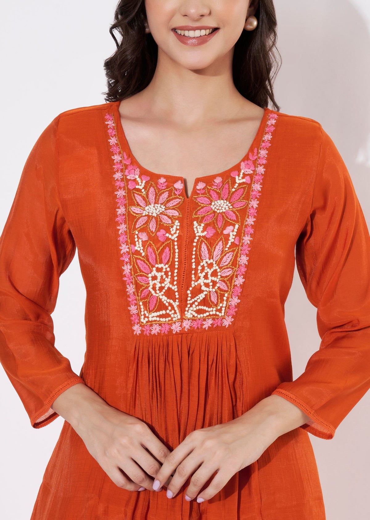 Dark Rust Muslin Short Kurti set