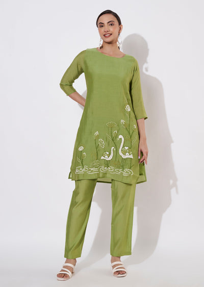 Parrot Green Muslin Kurti set