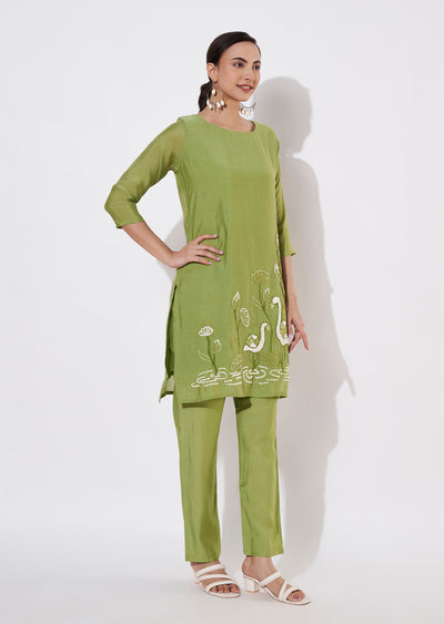 Parrot Green Muslin Kurti set