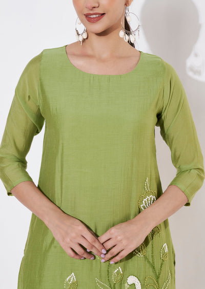 Parrot Green Muslin Kurti set