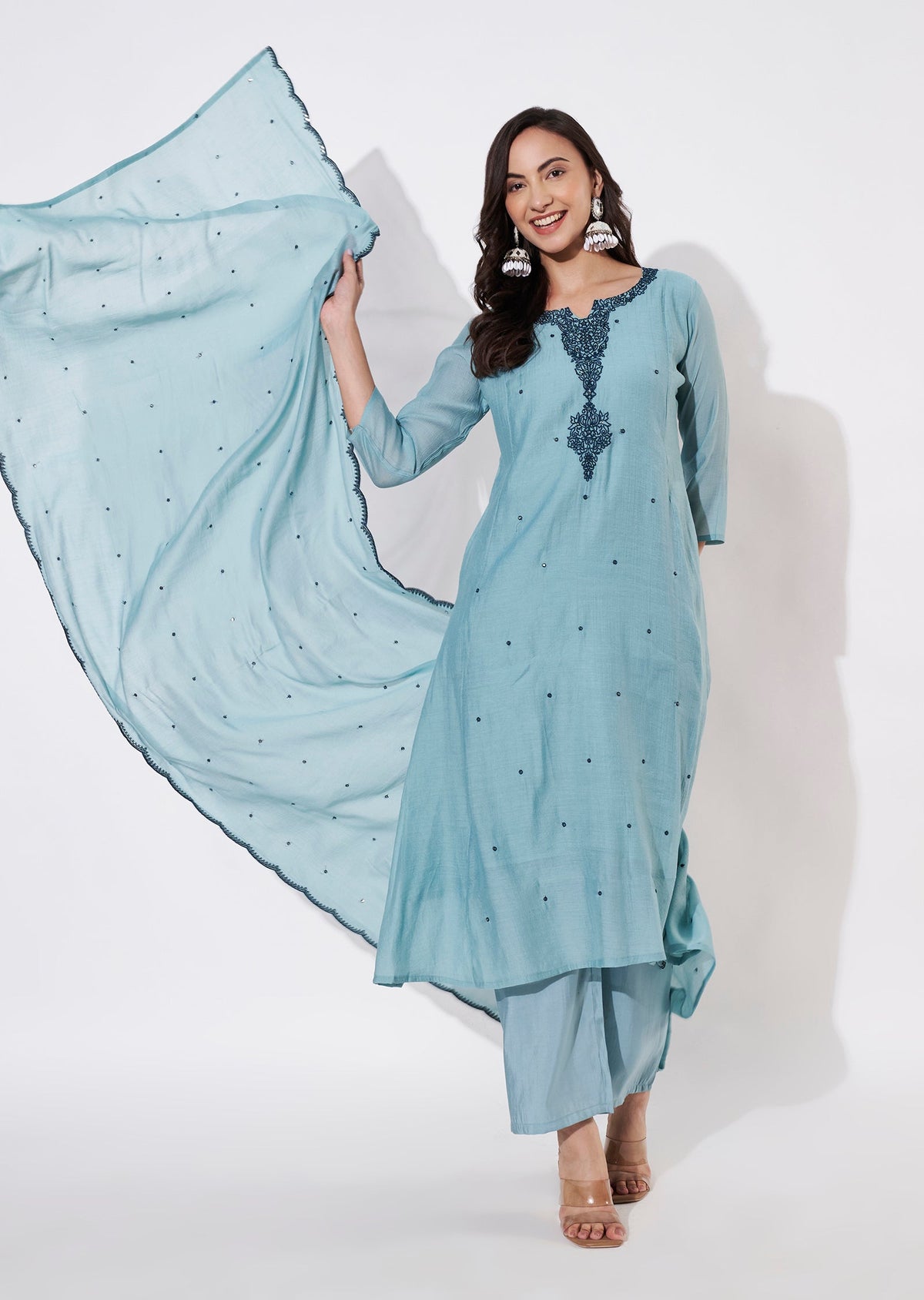 Dusty Green Gold Anarkali suit