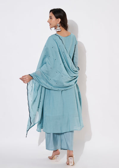 Dusty Green Gold Anarkali suit