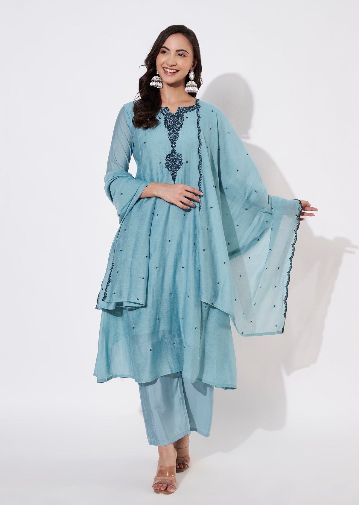 Dusty Green Gold Anarkali suit