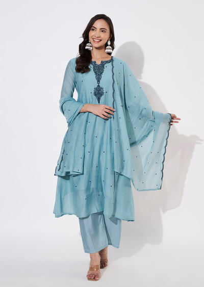 Dusty Green Gold Anarkali suit