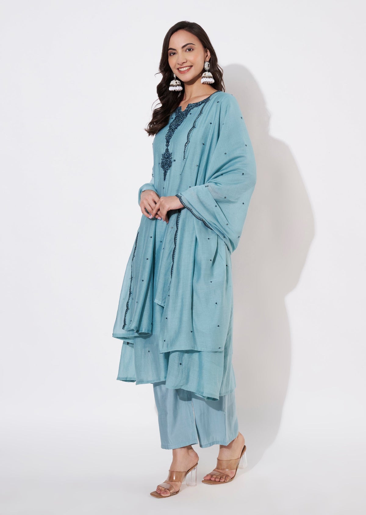 Dusty Green Gold Anarkali suit
