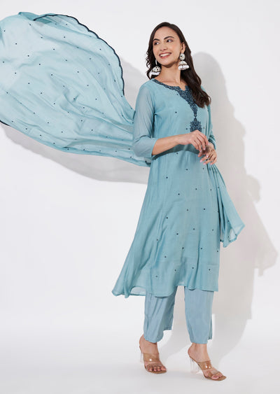 Dusty Green Gold Anarkali suit