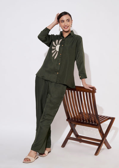 Olive Green Polynesian Shirt Set