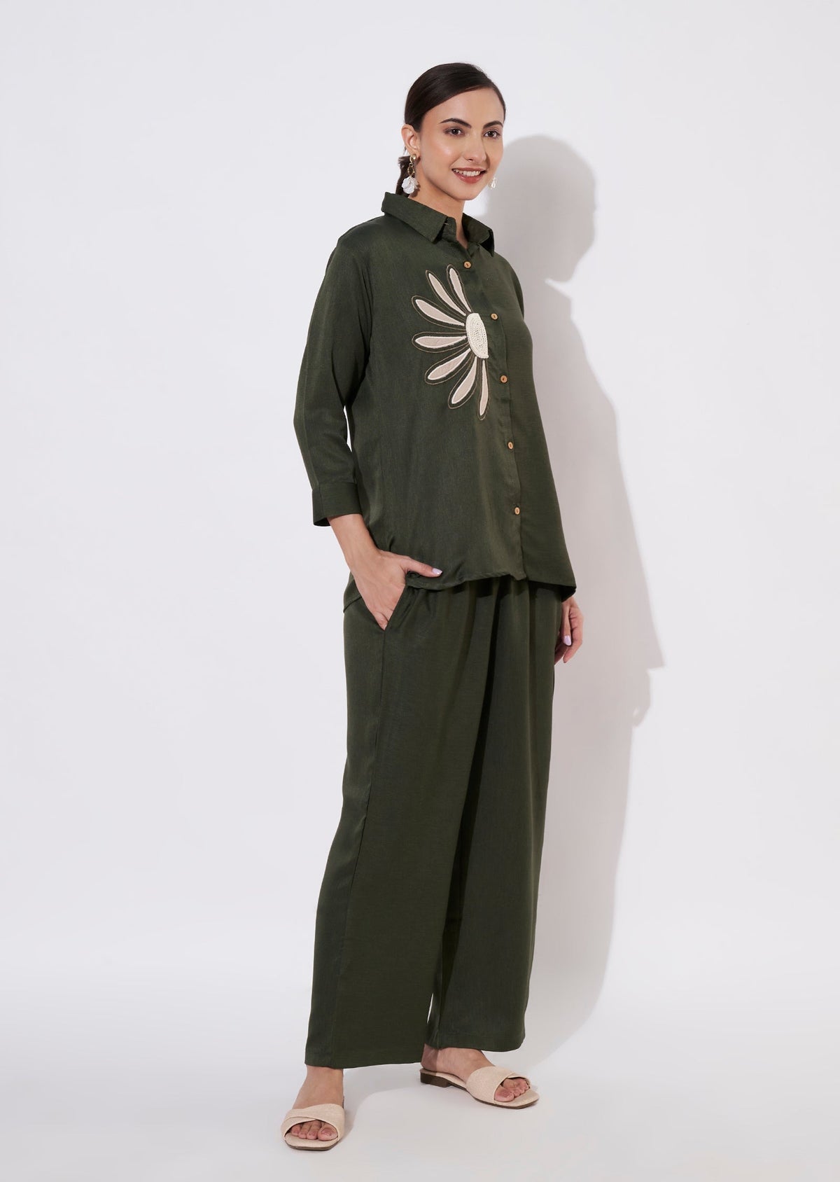Olive Green Polynesian Shirt Set