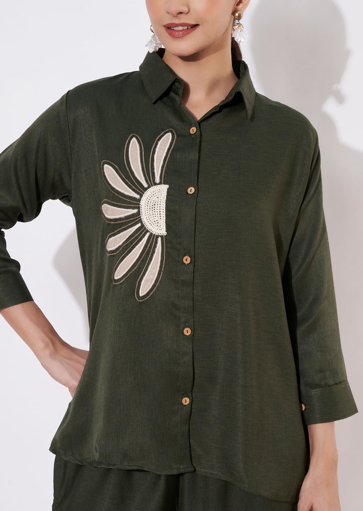 Olive Green Polynesian Shirt Set