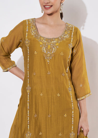 Dark Mustard Mul Chanderi Sharara Set