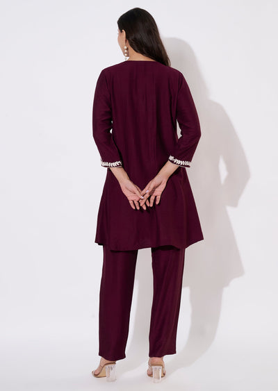 Wine Gold Short Kurti set