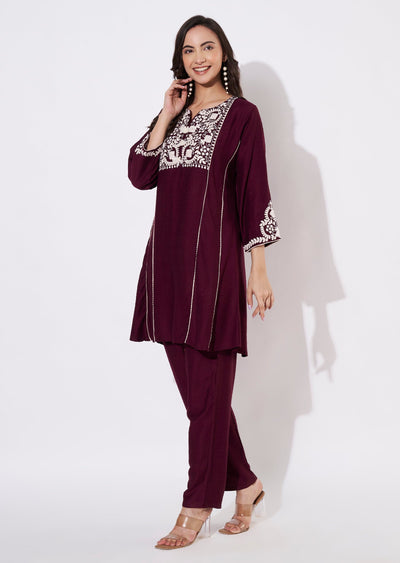 Wine Gold Short Kurti set