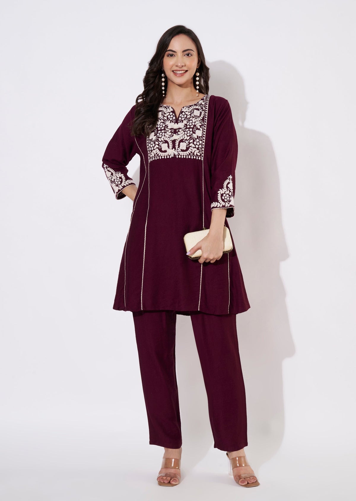 Wine Gold Short Kurti set