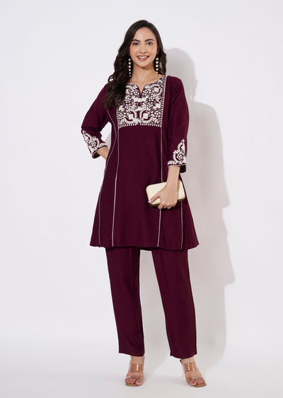 Wine Gold Short Kurti set