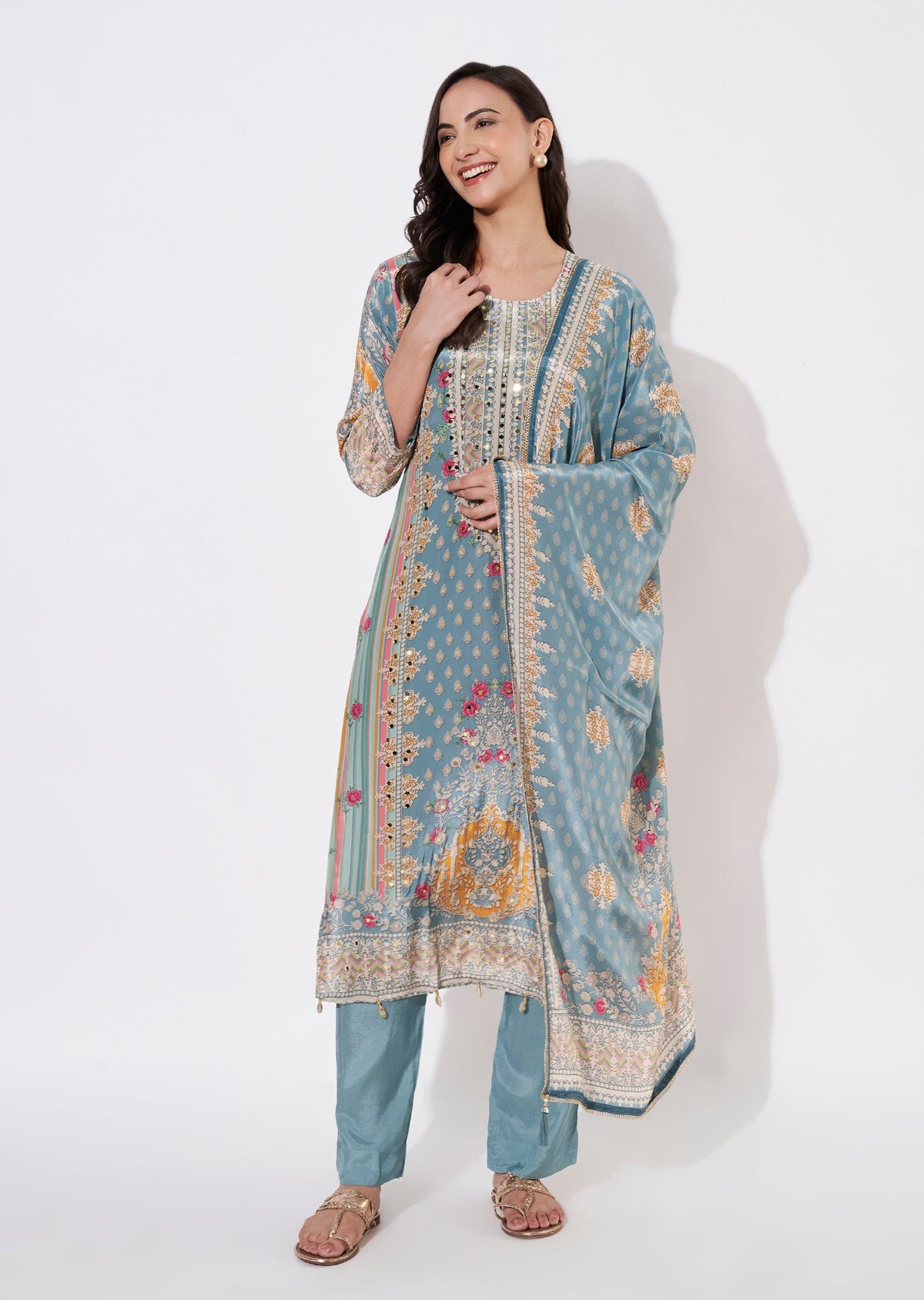 Dusty Green Muslin Straight cut suit
