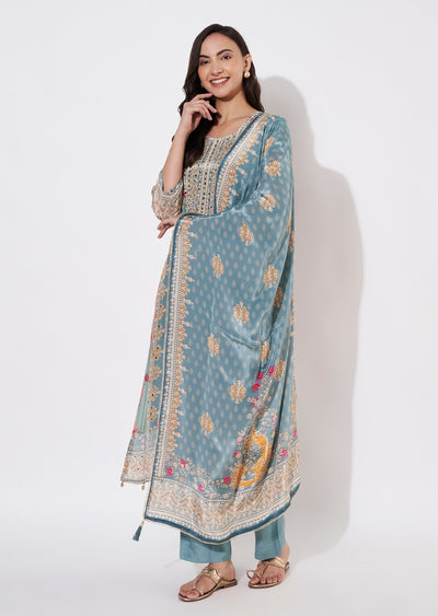 Dusty Green Muslin Straight cut suit