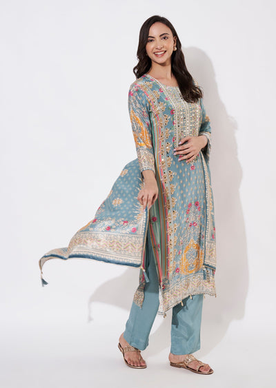 Dusty Green Muslin Straight cut suit