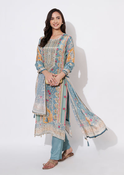 Dusty Green Muslin Straight cut suit