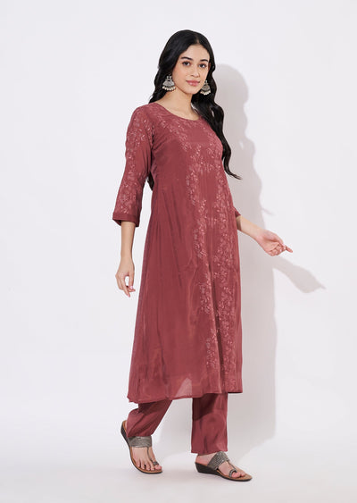 Dark Mauve Mul Chanderi Fusion wear kurti