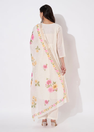 Cream Cotton Anarkali suit
