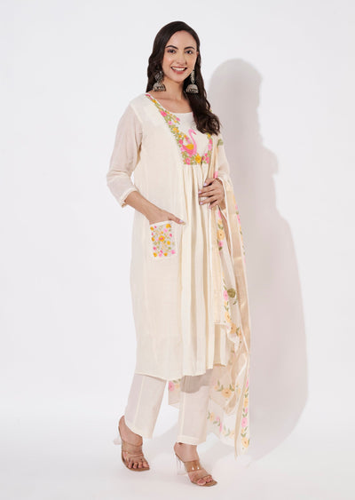 Cream Cotton Anarkali suit
