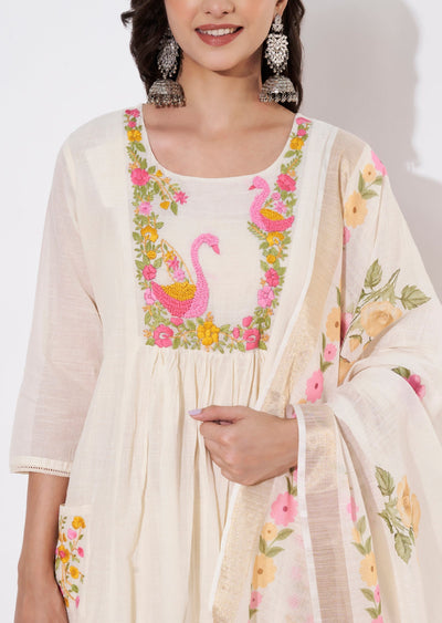 Cream Cotton Anarkali suit