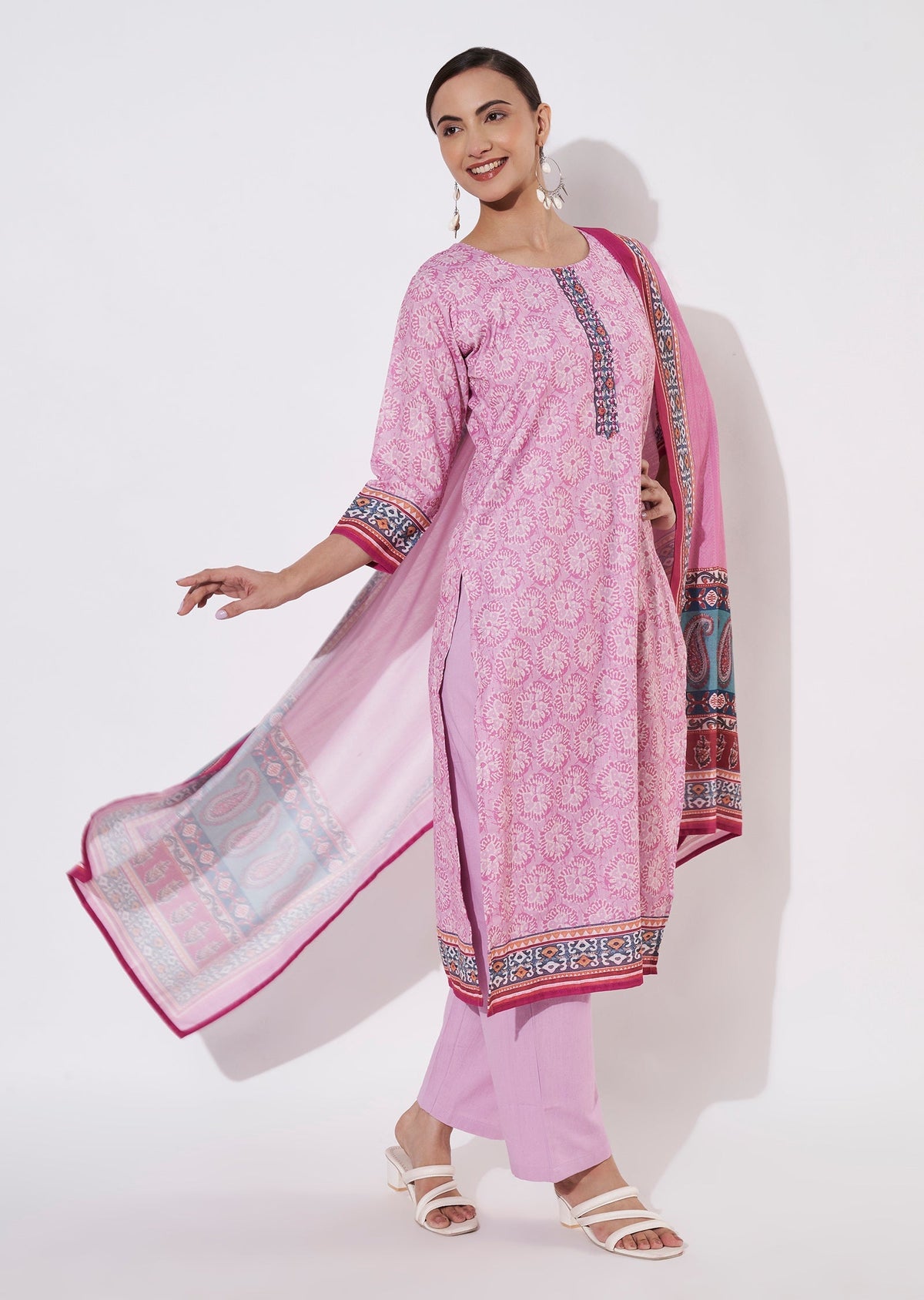 Pink Cotton Straight cut suit
