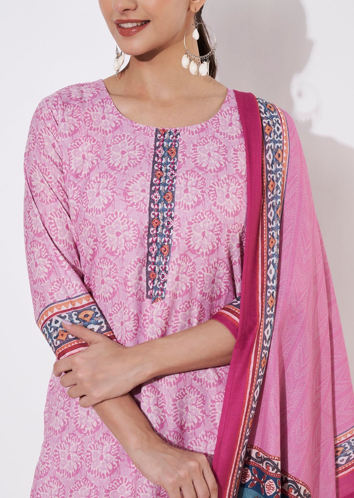 Pink Cotton Straight cut suit