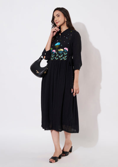 Black Linen Georgette Frock Kurti with short jacket