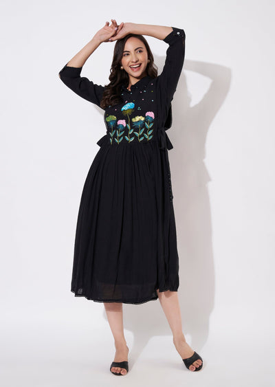 Black Linen Georgette Frock Kurti with short jacket