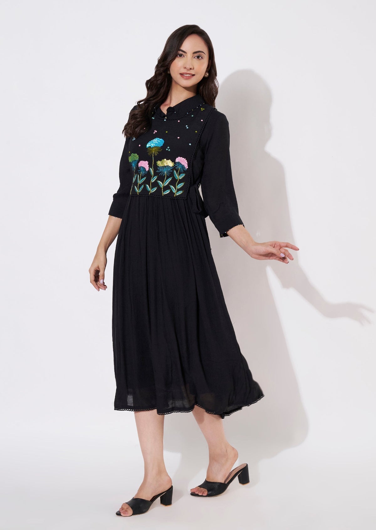 Black Linen Georgette Frock Kurti with short jacket