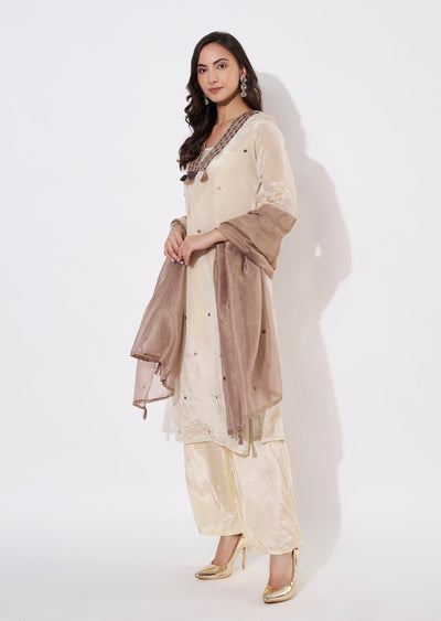 Beige Tissue Straight cut suit
