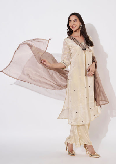 Beige Tissue Straight cut suit