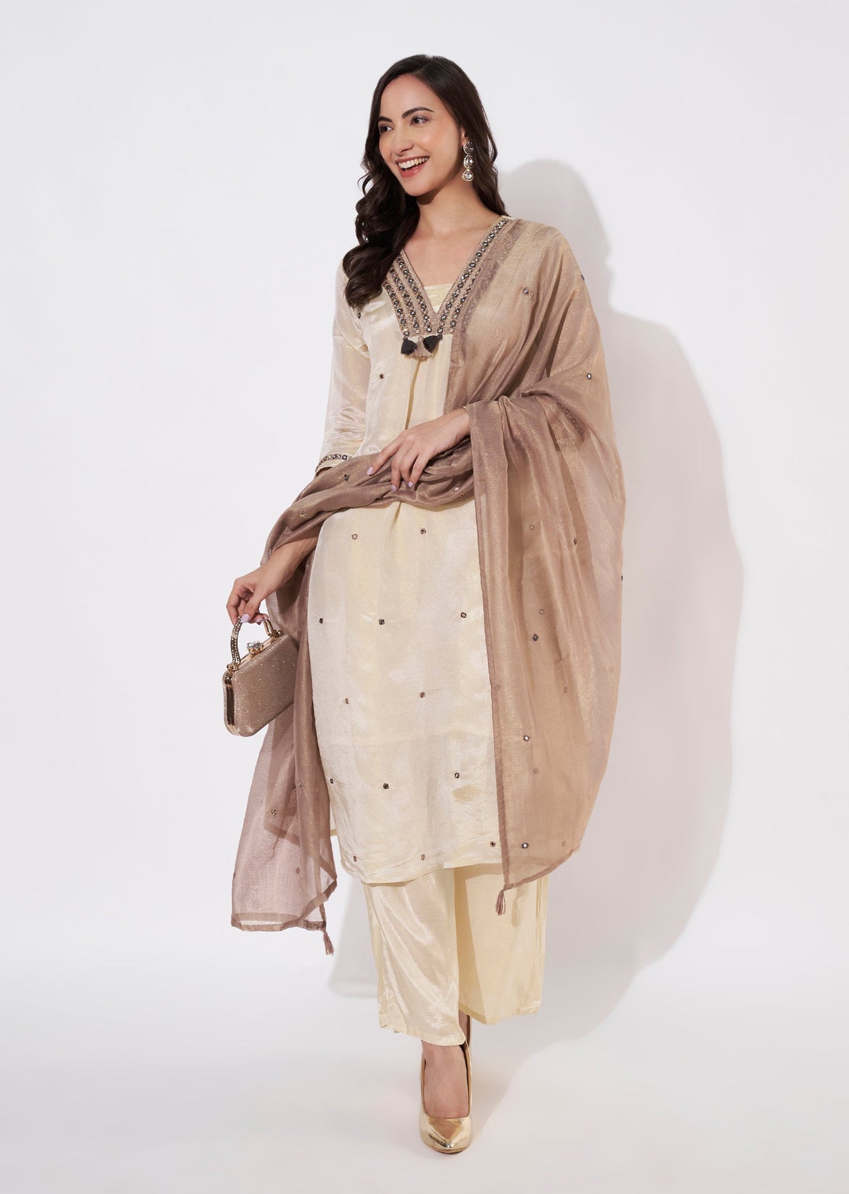 Beige Tissue Straight cut suit