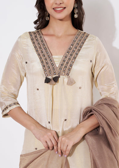 Beige Tissue Straight cut suit