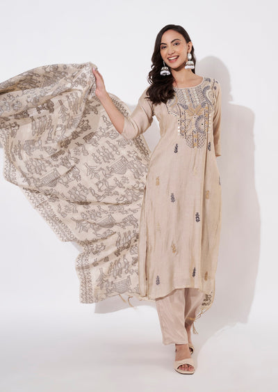 Natural Chanderi Straight cut suit