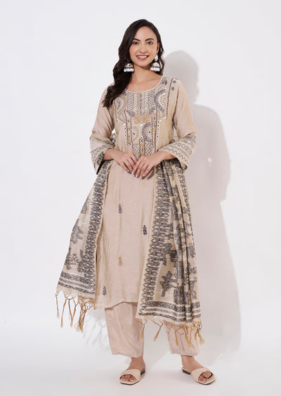 Natural Chanderi Straight cut suit
